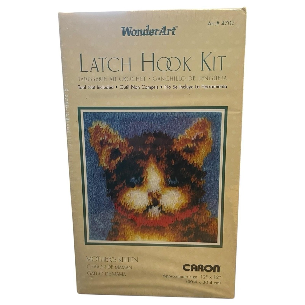 VTG Latch Hook Kit Size 12" X 12" Mothers Kitten Caron Intl. Easy, Fun and Quick